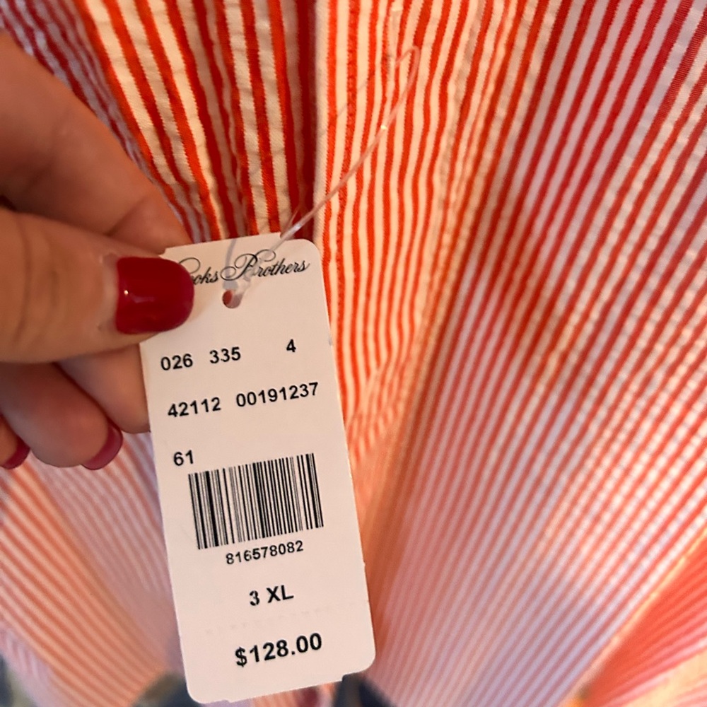 NWT Brooks Brothers Red and white Striped Men's seersucker Shirt - Picture 3 of 5